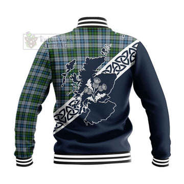 MacNeil (McNeil) Tartan Baseball Jacket Featuring Thistle and Scotland Map