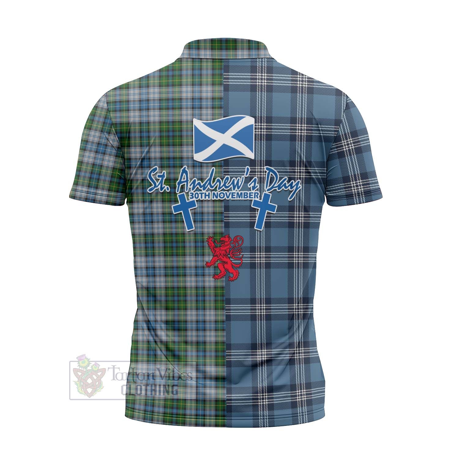 Tartan Vibes Clothing MacNeil (McNeil) Tartan Zipper Polo Shirt Happy St. Andrew's Day Half Tartan Style