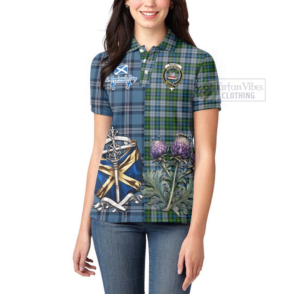 Tartan Vibes Clothing MacNeil (McNeil) Tartan Women's Polo Shirt Happy St. Andrew's Day Half Tartan Style