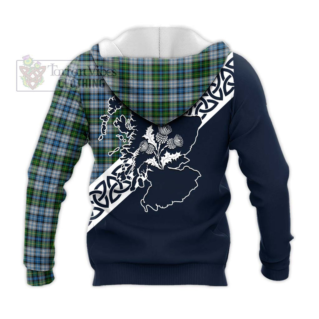 Tartan Vibes Clothing MacNeil (McNeil) Tartan Knitted Hoodie Featuring Thistle and Scotland Map