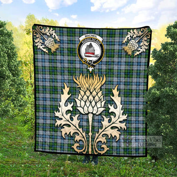 MacNeil (McNeil) Tartan Quilt with Family Crest and Golden Thistle Style