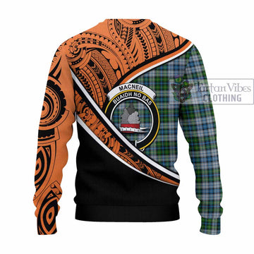 MacNeil (McNeil) Crest Tartan Knitted Sweater with Polynesian Vibes Style - Orange Version