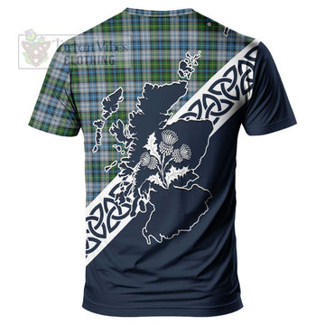 MacNeil (McNeil) Tartan T-Shirt Featuring Thistle and Scotland Map