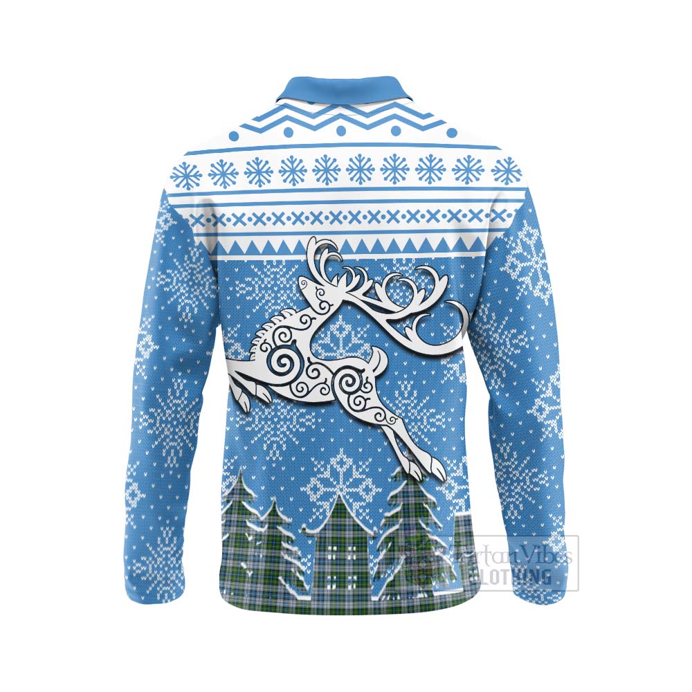 Tartan Vibes Clothing MacNeil (McNeil) Clan Christmas Long Sleeve Polo Shirt Celtic Reindeer Style