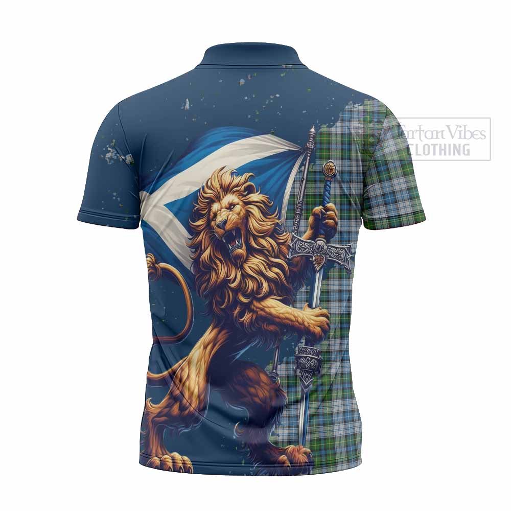 Tartan Vibes Clothing MacNeil (McNeil) Tartan Family Crest Zipper Polo Shirt with Scottish Majestic Lion