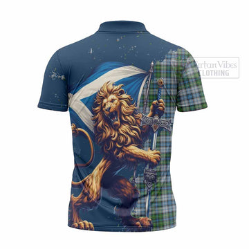 MacNeil (McNeil) Tartan Family Crest Zipper Polo Shirt with Scottish Majestic Lion