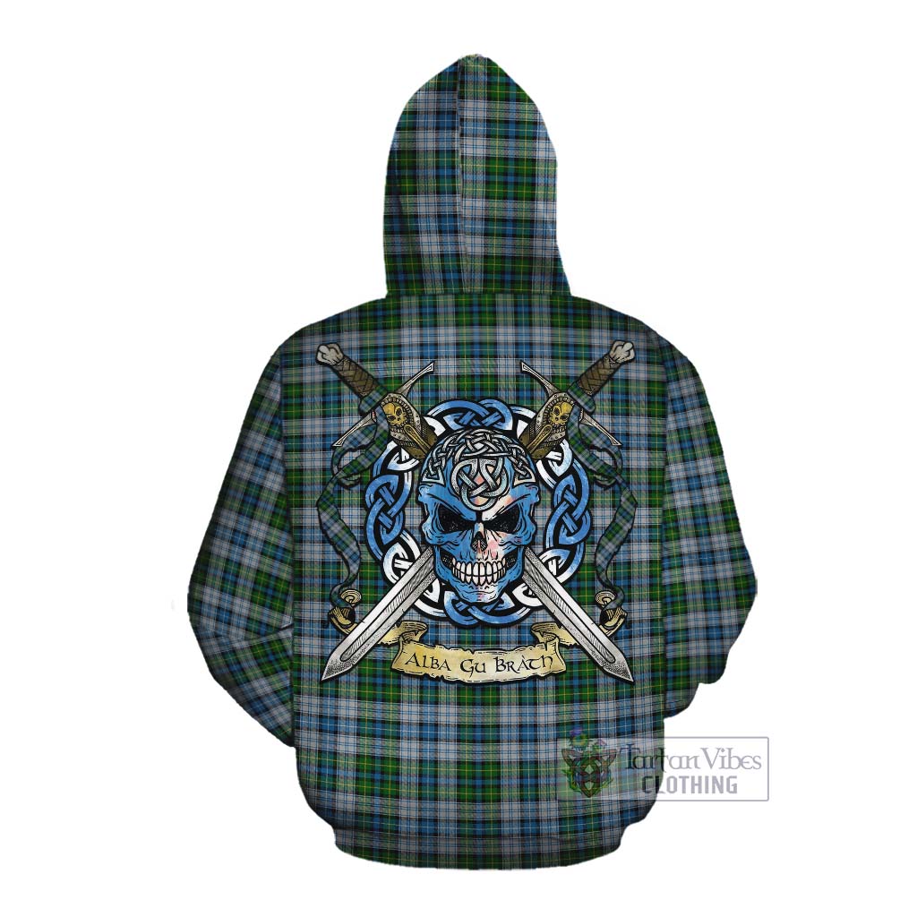 Tartan Vibes Clothing MacNeil (McNeil) Tartan Cotton Hoodie with Family Crest Celtic Skull Style