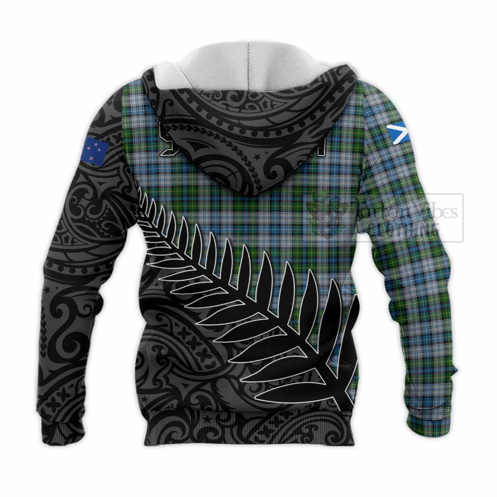 Tartan Vibes Clothing MacNeil (McNeil) Crest Tartan Knitted Hoodie with New Zealand Silver Fern Half Style