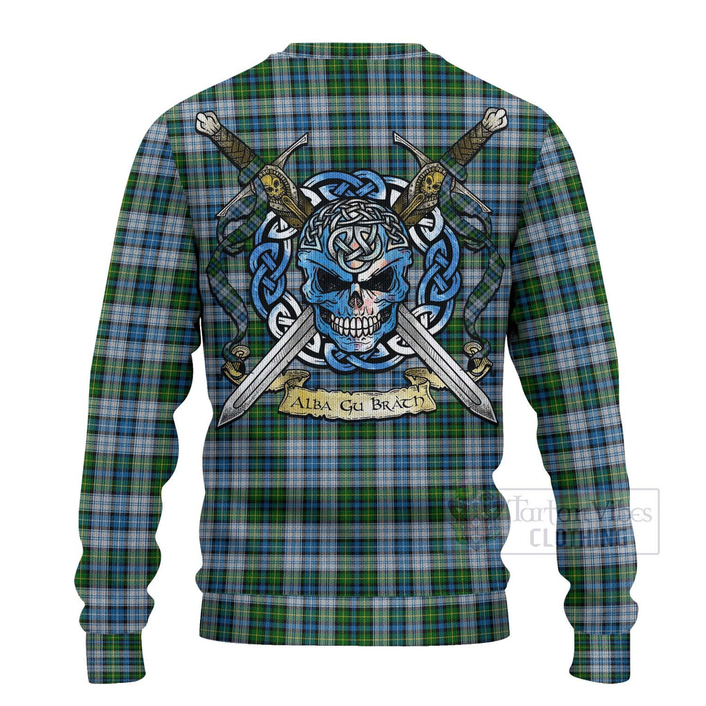 Tartan Vibes Clothing MacNeil (McNeil) Tartan Knitted Sweater with Family Crest Celtic Skull Style