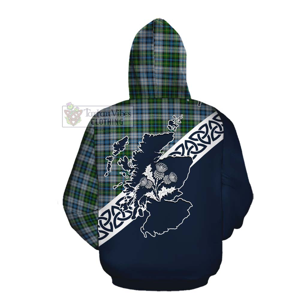 Tartan Vibes Clothing MacNeil (McNeil) Tartan Cotton Hoodie Featuring Thistle and Scotland Map