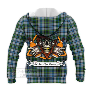 MacNeil (McNeil) Tartan Knitted Hoodie with Family Crest and Bearded Skull Holding Bottles of Whiskey