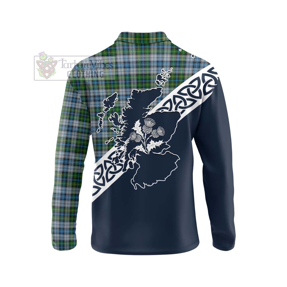 Tartan Vibes Clothing MacNeil (McNeil) Tartan Long Sleeve Polo Shirt Featuring Thistle and Scotland Map