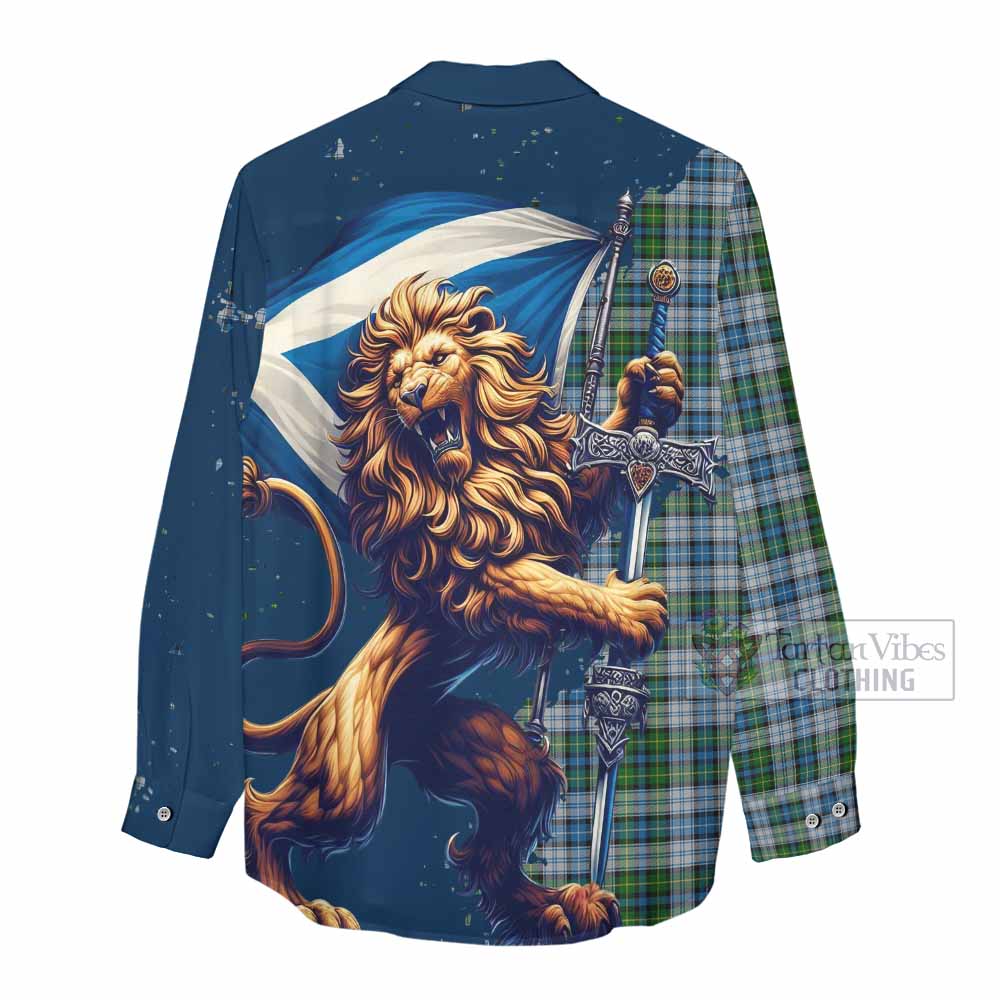 Tartan Vibes Clothing MacNeil (McNeil) Tartan Family Crest Women's Casual Shirt with Scottish Majestic Lion