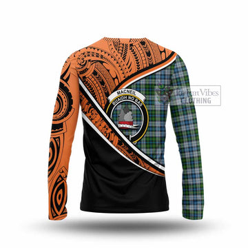 MacNeil (McNeil) Crest Tartan Long Sleeve T-Shirt with Polynesian Vibes Style - Orange Version