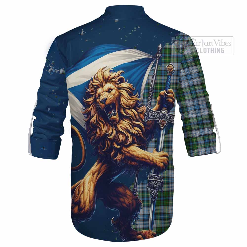 Tartan Vibes Clothing MacNeil (McNeil) Tartan Family Crest Ghillie Kilt Shirt with Scottish Majestic Lion