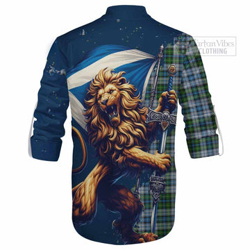 MacNeil (McNeil) Tartan Family Crest Ghillie Kilt Shirt with Scottish Majestic Lion