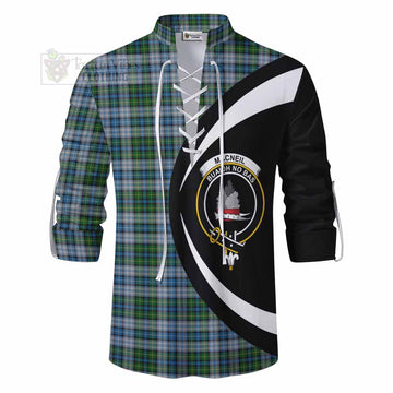 MacNeil (McNeil) Tartan Ghillie Kilt Shirt with Family Crest Circle Style