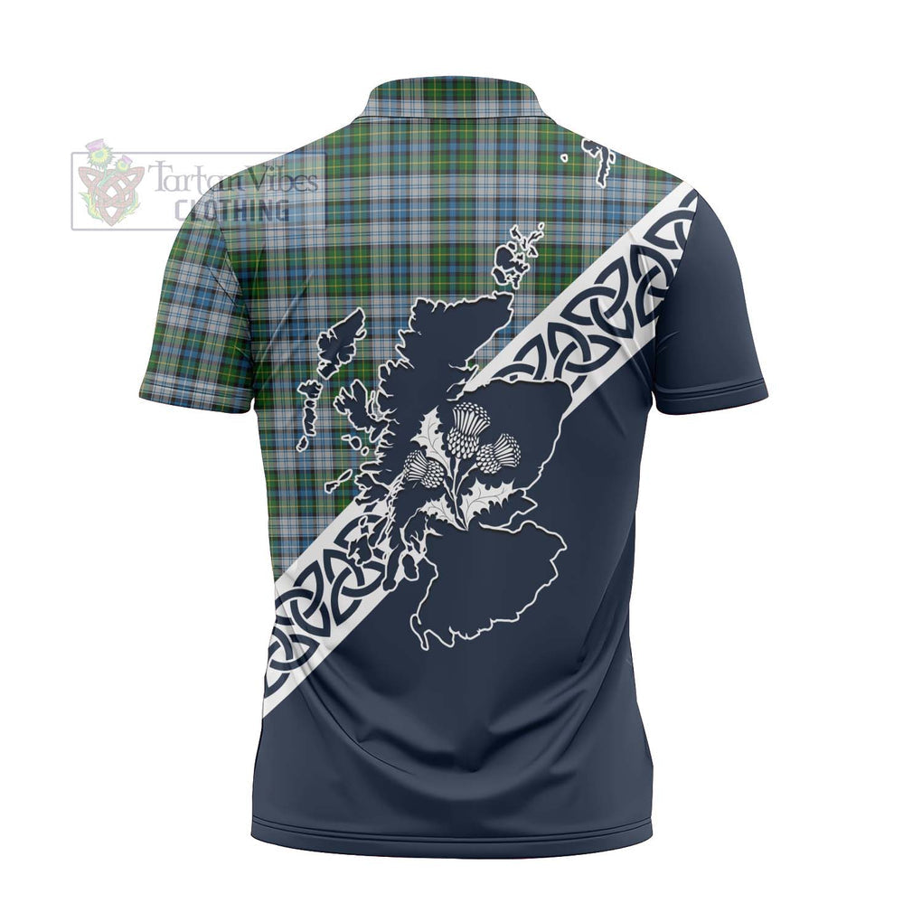 Tartan Vibes Clothing MacNeil (McNeil) Tartan Zipper Polo Shirt Featuring Thistle and Scotland Map