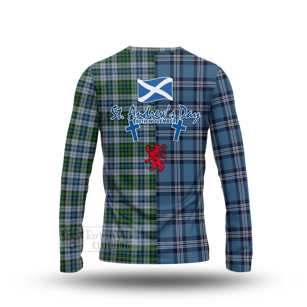 Tartan Vibes Clothing MacNeil (McNeil) Tartan Long Sleeve T-Shirt Happy St. Andrew's Day Half Tartan Style