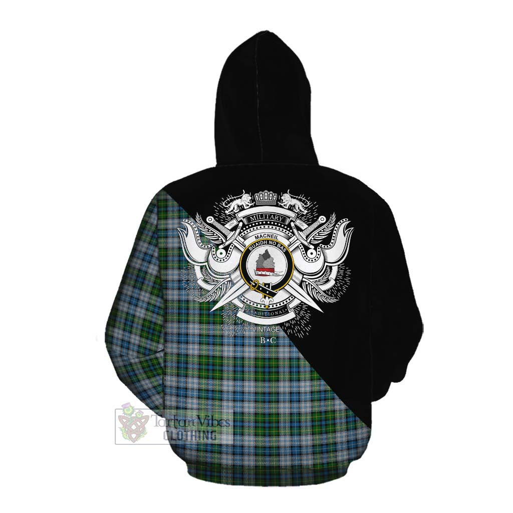 Tartan Vibes Clothing MacNeil (McNeil) Tartan Cotton Hoodie with Family Crest and Military Logo Style