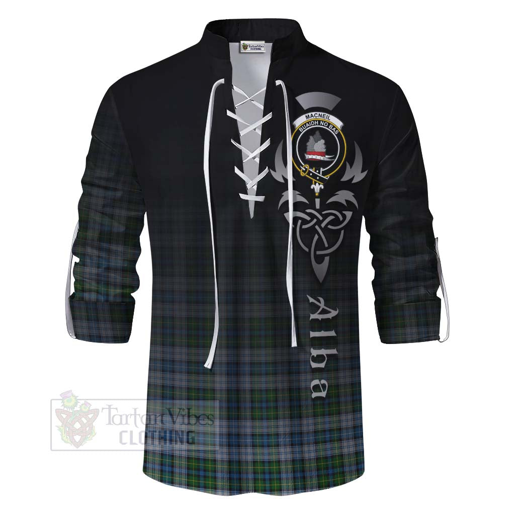 Tartan Vibes Clothing MacNeil (McNeil) Tartan Ghillie Kilt Shirt Featuring Alba Gu Brath Family Crest Celtic Inspired