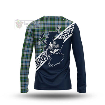 MacNeil (McNeil) Tartan Long Sleeve T-Shirt Featuring Thistle and Scotland Map