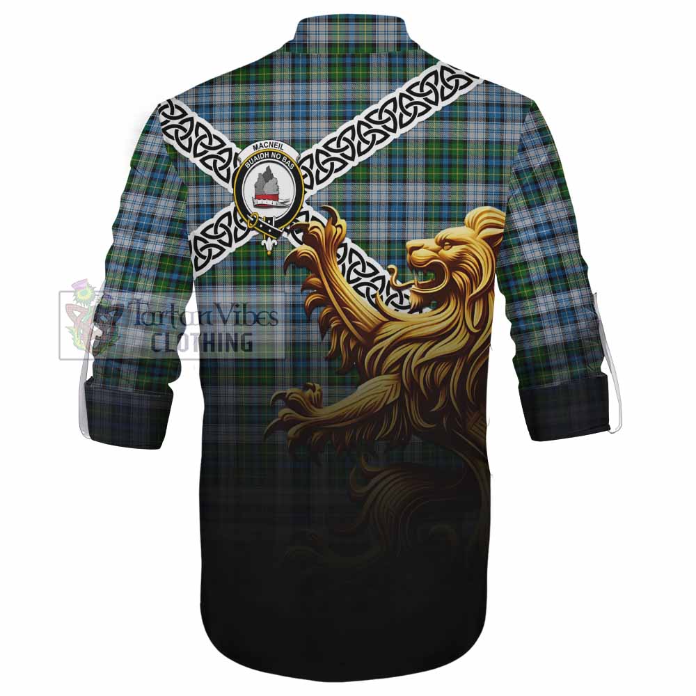 MacNeil (McNeil) Crest Tartan Ghillie Kilt Shirt with Golden Lion Emblem Celtic Style - Tartan Vibes Clothing