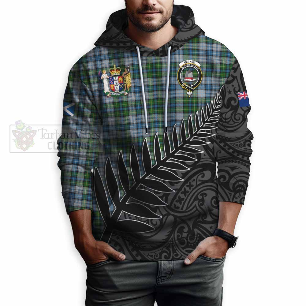 Tartan Vibes Clothing MacNeil (McNeil) Crest Tartan Hoodie with New Zealand Silver Fern Half Style