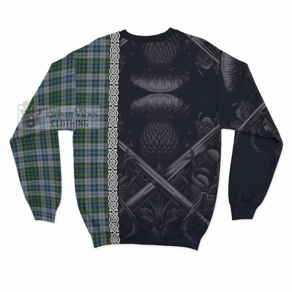 Tartan Vibes Clothing MacNeil (McNeil) Tartan Sweatshirt with Family Crest Cross Sword Thistle Celtic Vibes