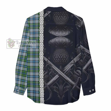 MacNeil (McNeil) Tartan Women's Casual Shirt with Family Crest Cross Sword Thistle Celtic Vibes