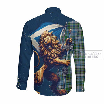 MacNeil (McNeil) Tartan Family Crest Long Sleeve Button Shirt with Scottish Majestic Lion