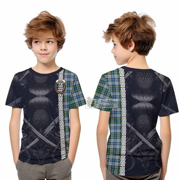 MacNeil (McNeil) Tartan Kid T-Shirt with Family Crest Cross Sword Thistle Celtic Vibes