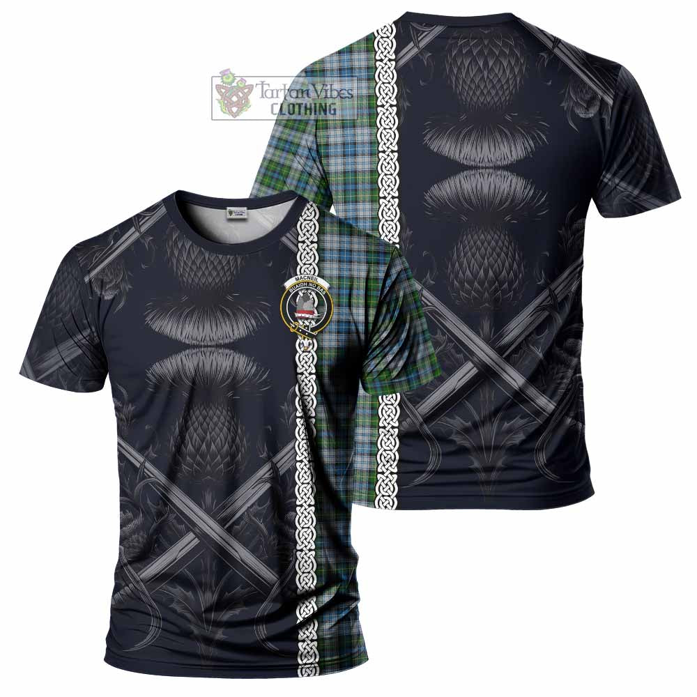 Tartan Vibes Clothing MacNeil (McNeil) Tartan T-Shirt with Family Crest Cross Sword Thistle Celtic Vibes