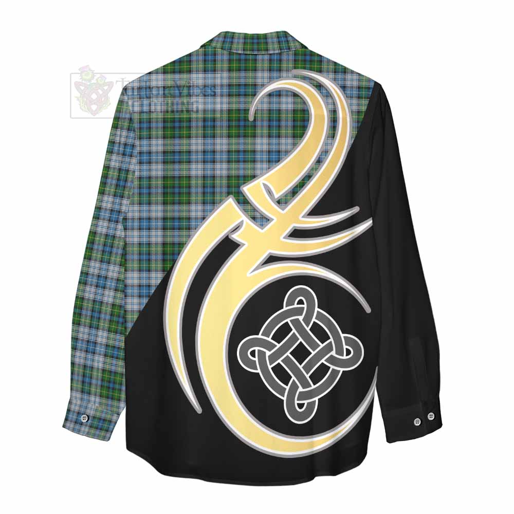 Tartan Vibes Clothing MacNeil (McNeil) Tartan Women's Casual Shirt with Family Crest and Celtic Symbol Style