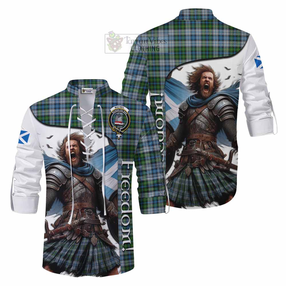 Tartan Vibes Clothing MacNeil (McNeil) Crest Tartan Ghillie Kilt Shirt Inspired by the Freedom of Scottish Warrior