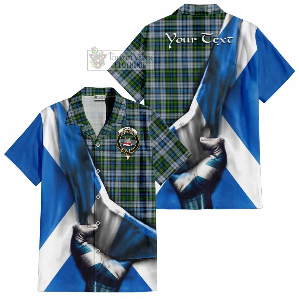 Tartan Vibes Clothing MacNeil (McNeil) Tartan Short Sleeve Button Shirt with Family Crest Scotland Patriotic Style