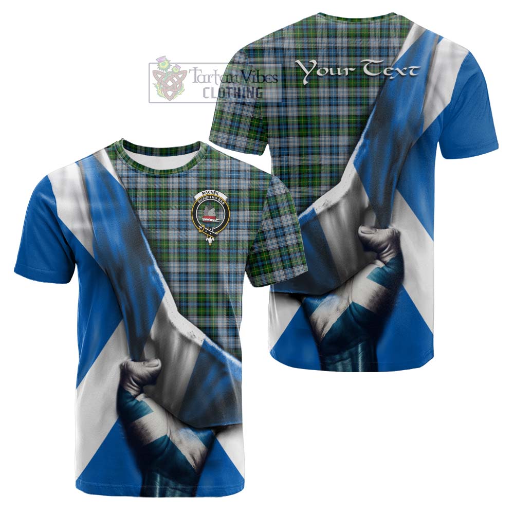 Tartan Vibes Clothing MacNeil (McNeil) Tartan Cotton T-shirt with Family Crest Scotland Patriotic Style