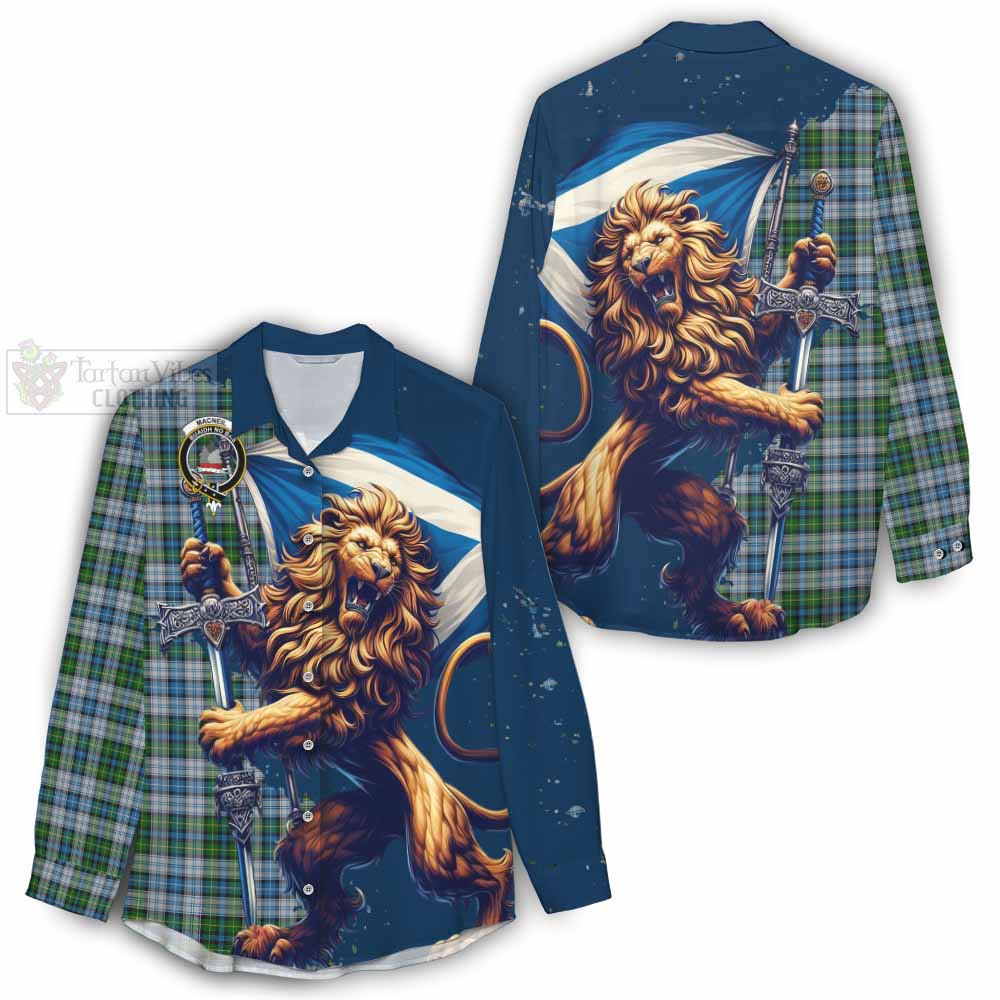 Tartan Vibes Clothing MacNeil (McNeil) Tartan Family Crest Women's Casual Shirt with Scottish Majestic Lion