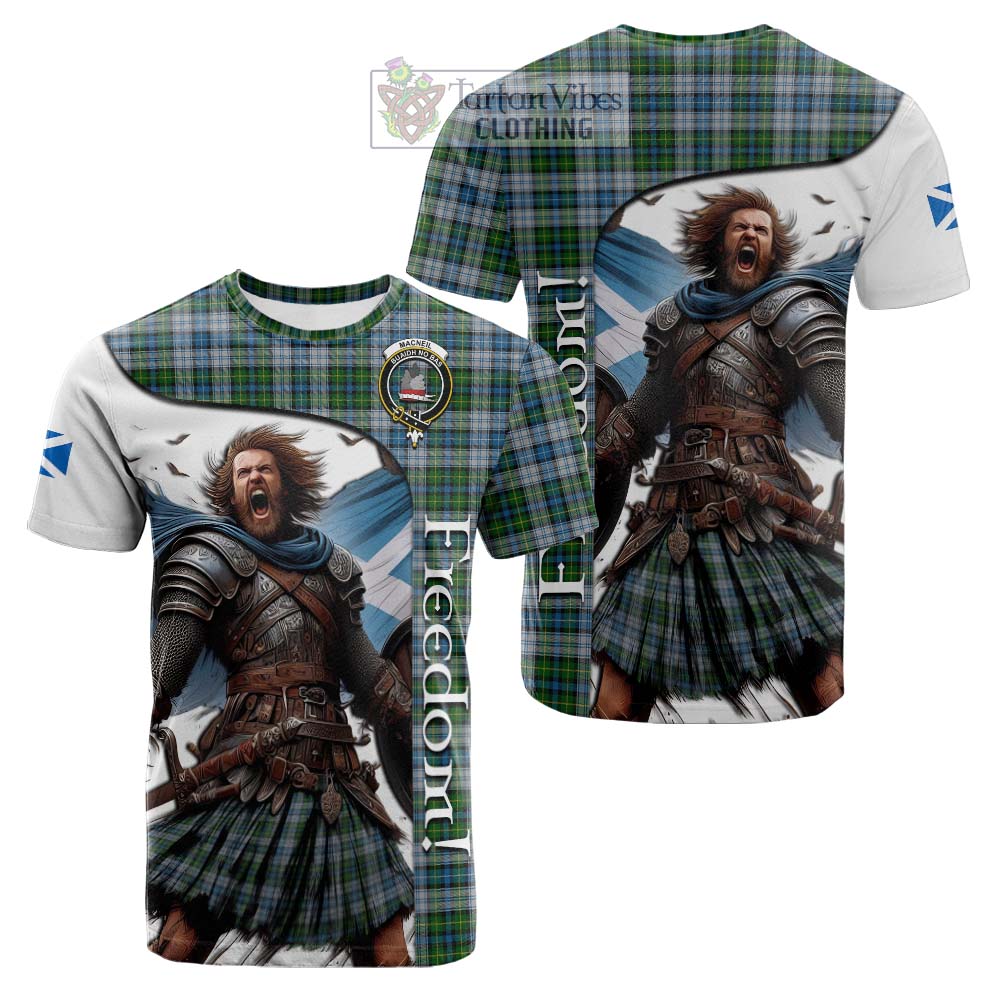 Tartan Vibes Clothing MacNeil (McNeil) Crest Tartan Cotton T-shirt Inspired by the Freedom of Scottish Warrior