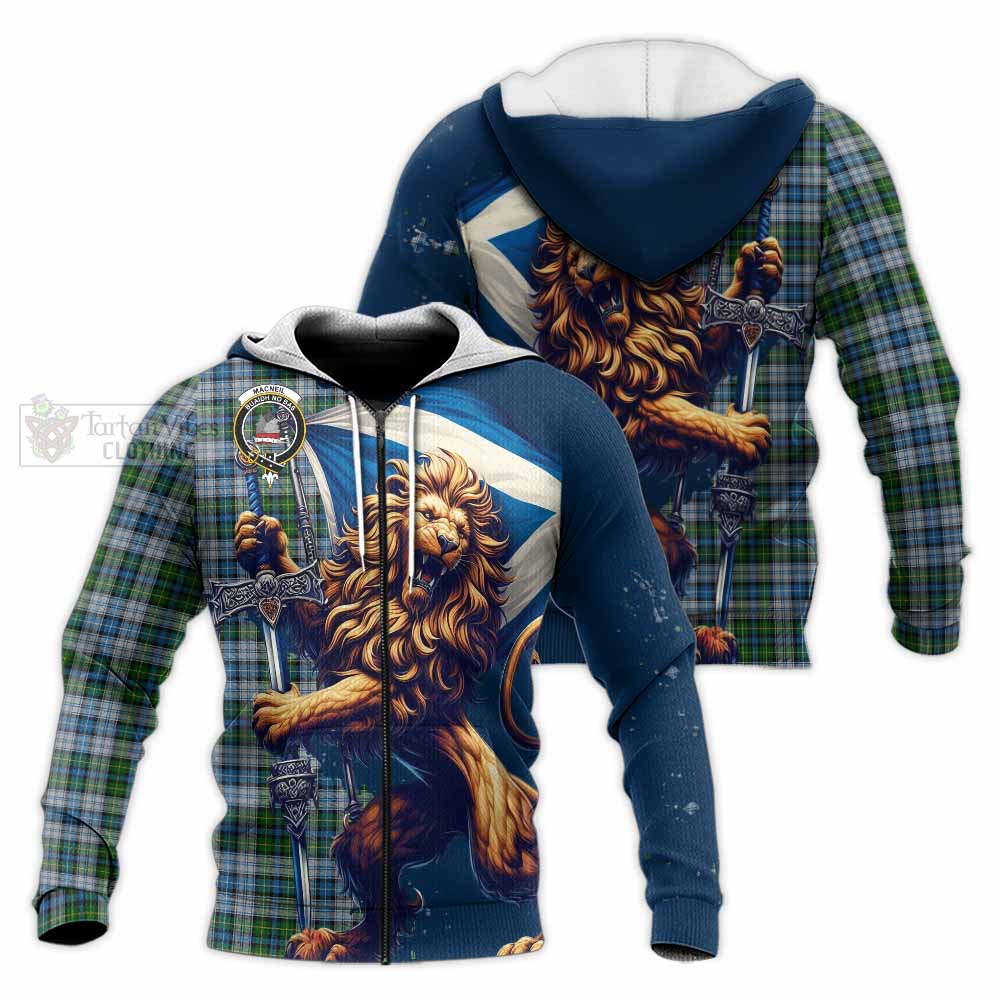 Tartan Vibes Clothing MacNeil (McNeil) Tartan Family Crest Knitted Hoodie with Scottish Majestic Lion