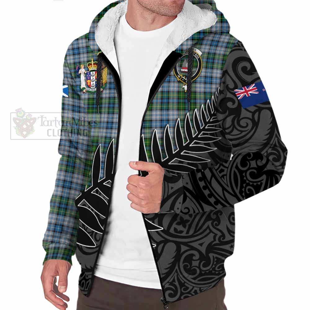 Tartan Vibes Clothing MacNeil (McNeil) Crest Tartan Sherpa Hoodie with New Zealand Silver Fern Half Style