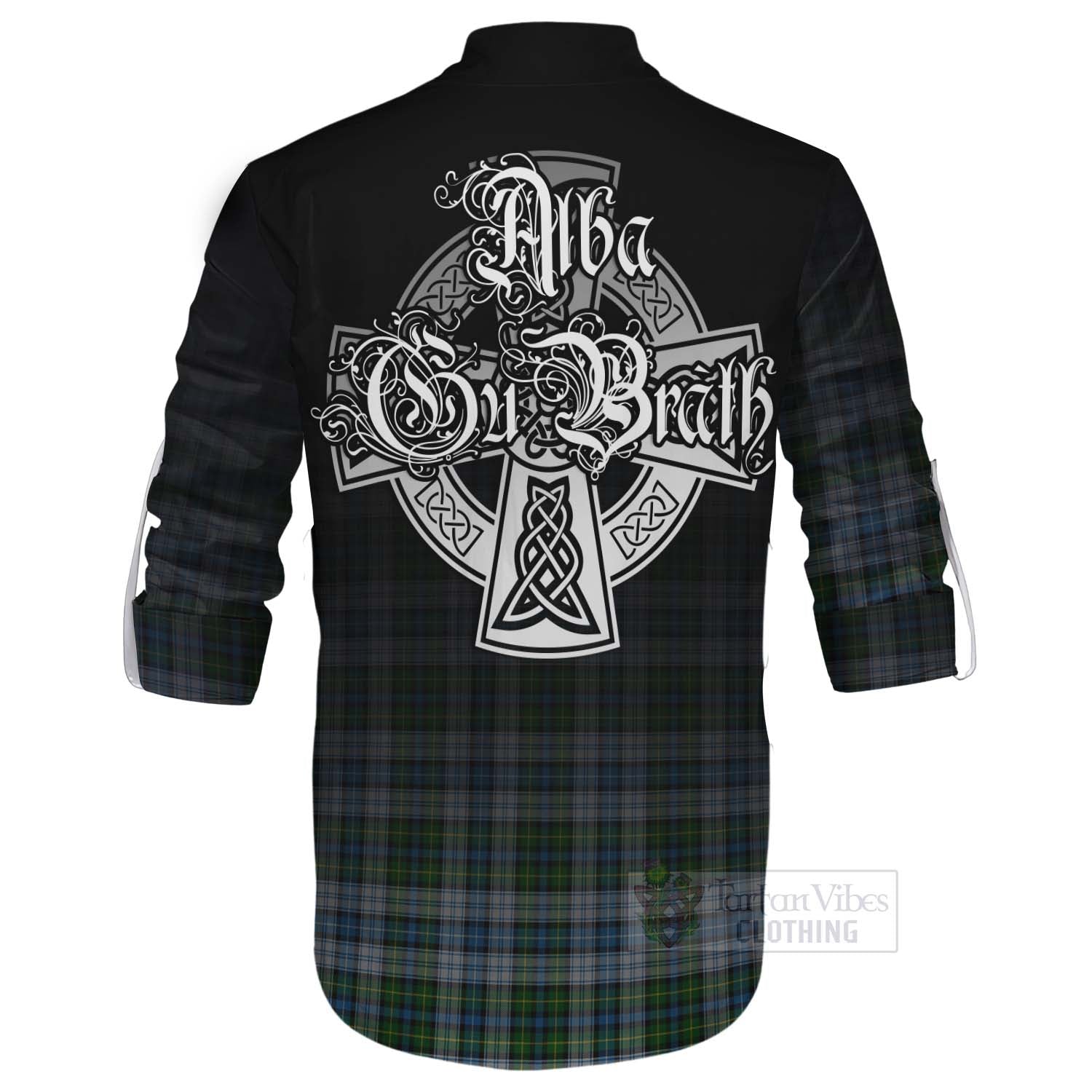 Tartan Vibes Clothing MacNeil (McNeil) Tartan Ghillie Kilt Shirt Featuring Alba Gu Brath Family Crest Celtic Inspired