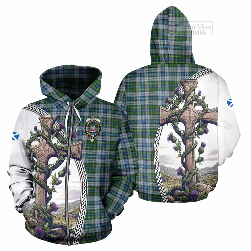 Tartan Vibes Clothing MacNeil (McNeil) Tartan Hoodie with Family Crest and St. Andrew's Cross Accented by Thistle Vines