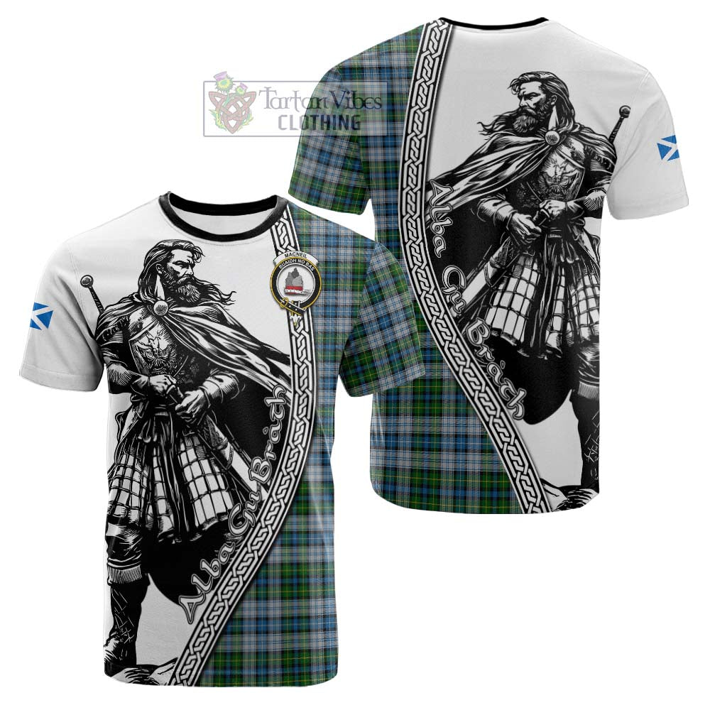 MacNeil (McNeil) Tartan Clan Crest Cotton T-shirt with Highlander Warrior Celtic Style