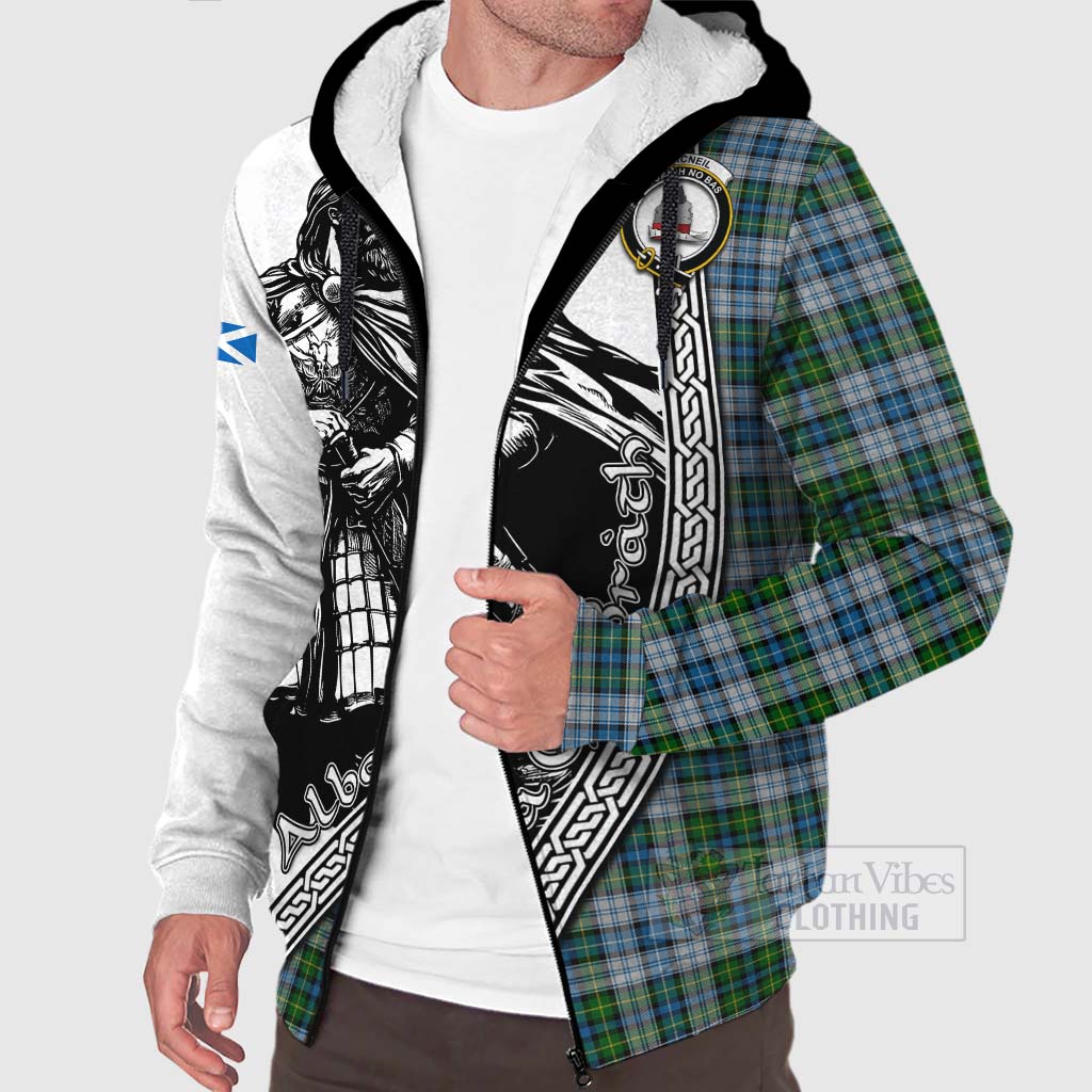 Tartan Vibes Clothing MacNeil (McNeil) Tartan Clan Crest Sherpa Hoodie with Highlander Warrior Celtic Style