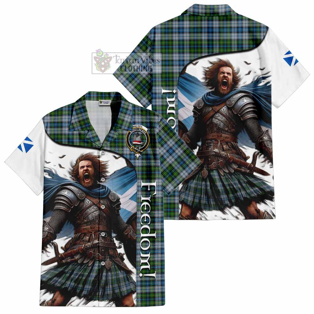 Tartan Vibes Clothing MacNeil (McNeil) Crest Tartan Short Sleeve Button Shirt Inspired by the Freedom of Scottish Warrior