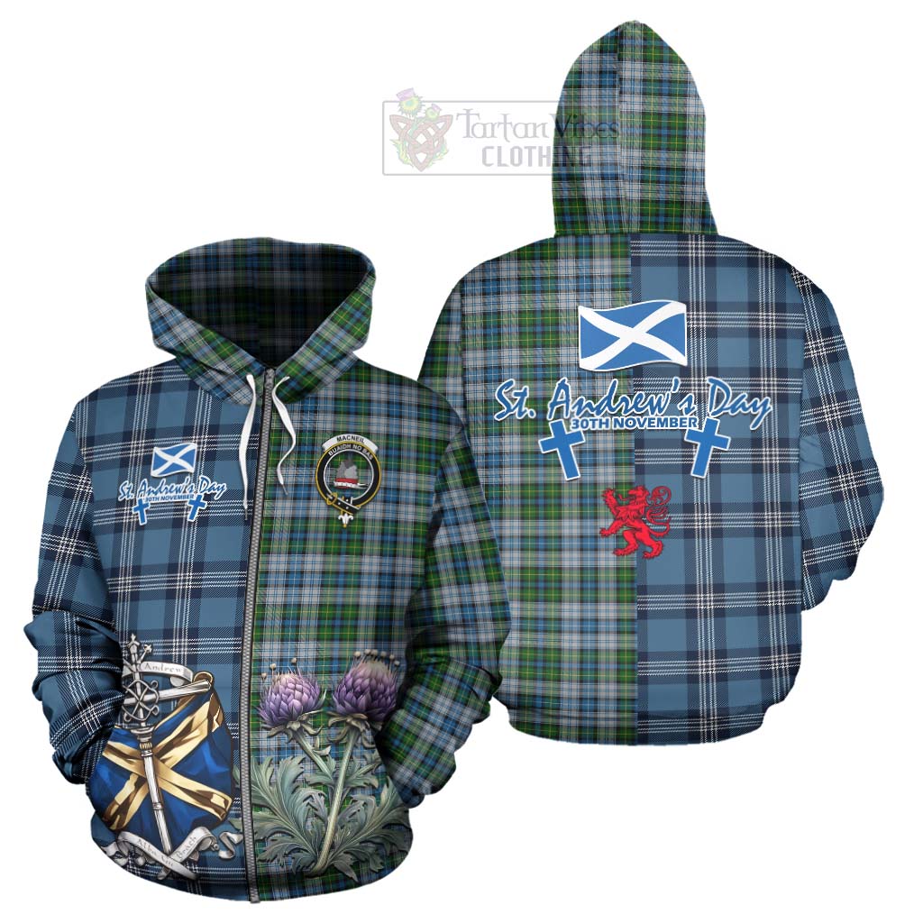 Tartan Vibes Clothing MacNeil (McNeil) Tartan Hoodie Happy St. Andrew's Day Half Tartan Style