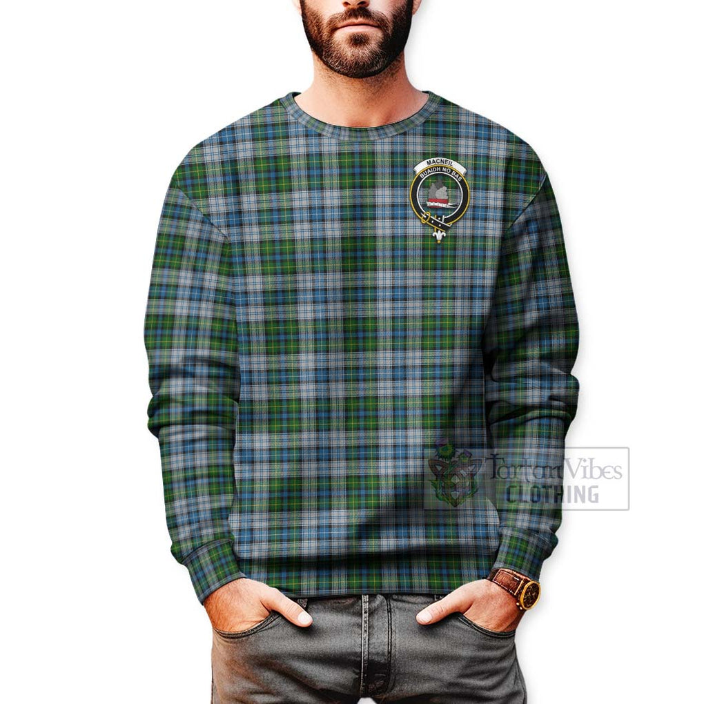 Tartan Vibes Clothing MacNeil (McNeil) Tartan Sweatshirt with Family Crest and Bearded Skull Holding Bottles of Whiskey