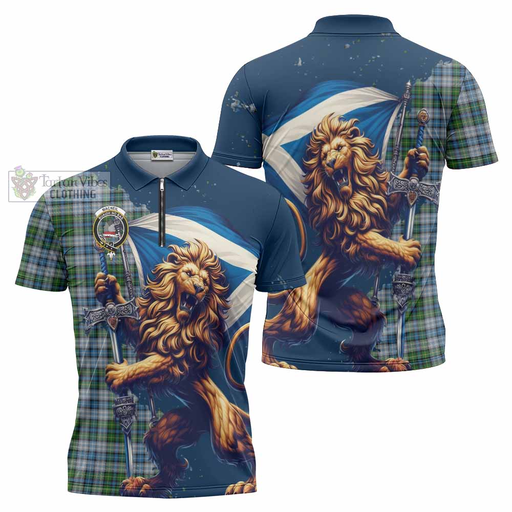 Tartan Vibes Clothing MacNeil (McNeil) Tartan Family Crest Zipper Polo Shirt with Scottish Majestic Lion