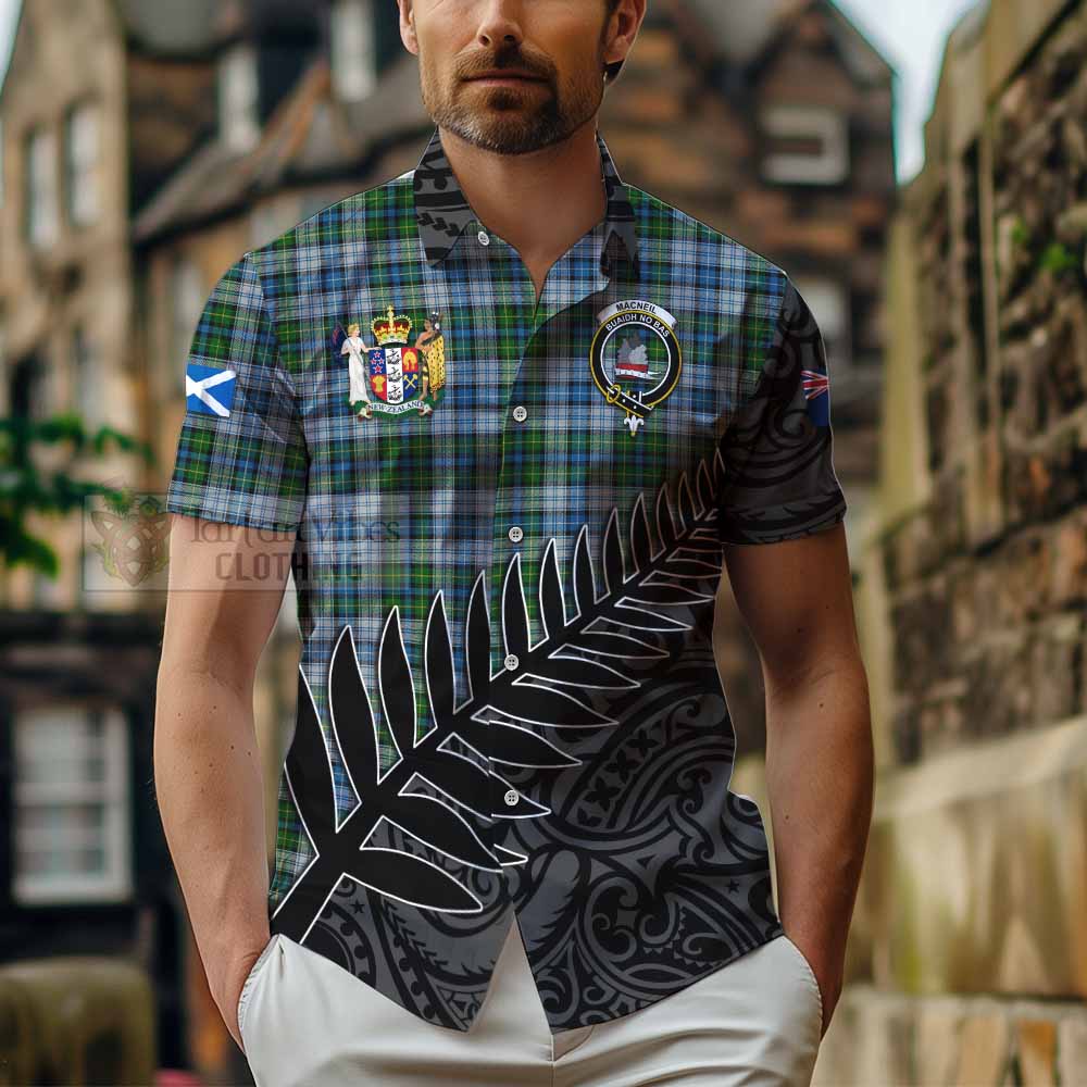 Tartan Vibes Clothing MacNeil (McNeil) Crest Tartan Short Sleeve Button Shirt with New Zealand Silver Fern Half Style